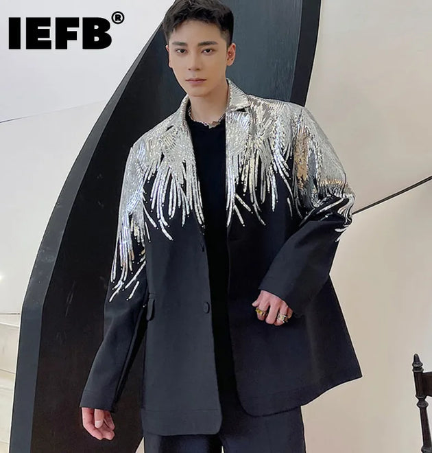 IEFB Heavy Craft Embroidery Sequin Trend Casual Men's Blazer 2023 New Autumn Fashion fit Jacket Streetwear Suit Coat 9Y9245