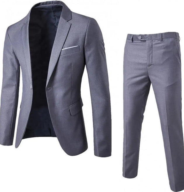2Pcs/Set Plus Size Men Suits Solid Color Long Sleeve Lapel Slim Button Business Suit Men Autumn Solid Slim Wedding Blazer Sets