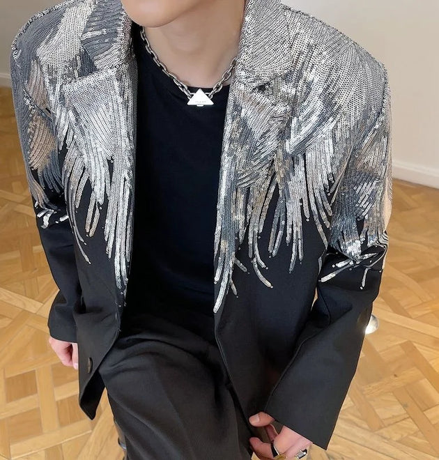 IEFB Heavy Craft Embroidery Sequin Trend Casual Men's Blazer 2023 New Autumn Fashion fit Jacket Streetwear Suit Coat 9Y9245