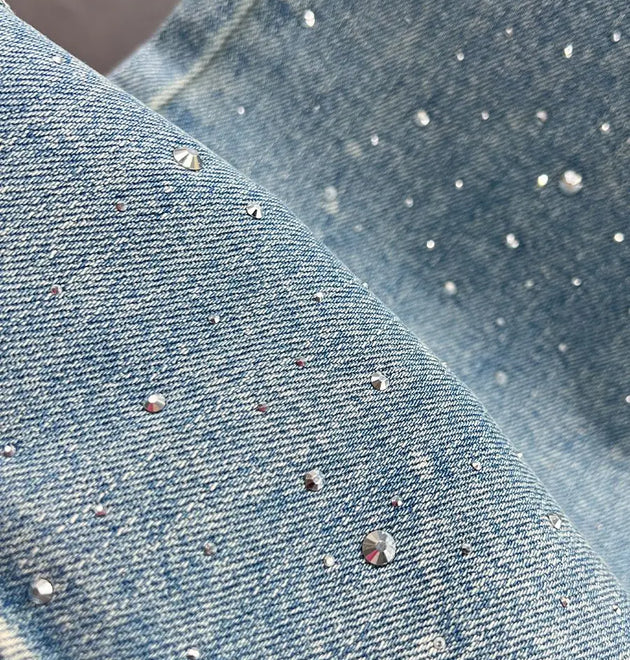 Rhinestone XINGX Pendant Design High Waist Wash Jeans Women's Summer Loose Slimming and All-Matching Straight-Leg Pants