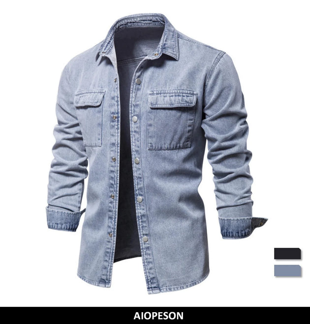 AIOPESON 100% Cotton Denim Shirts Men Casual Solid Color Thick Long Sleeve Shirt for Men Spring High Quality Jeans Male Shirt