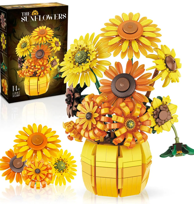1009PCS Sunflower Building Blocks Flower Bouquet Vase Model Bricks Set Idea Home Decoration Kids Educational Toys Holiday Gifts