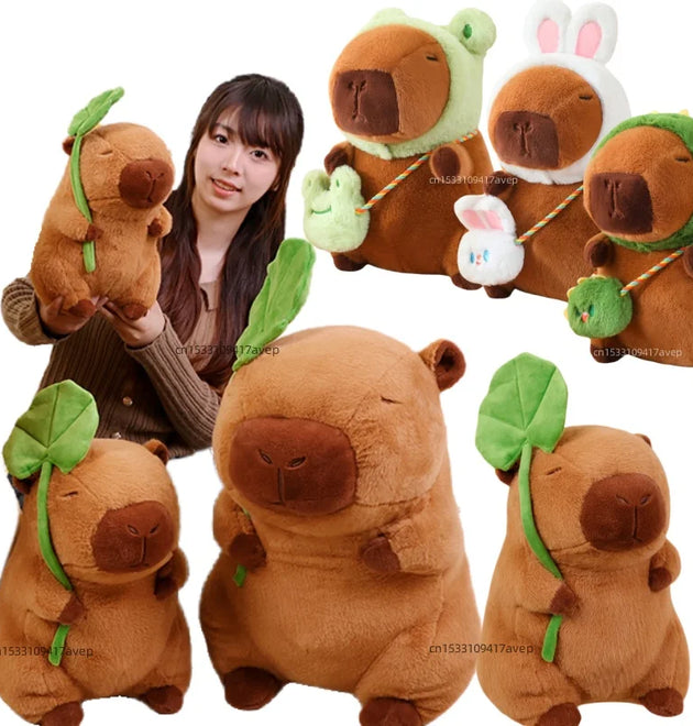 Cartoon Capybara Plush Toy Cosplay Rabbit Frog Dinosaur Capibara Lotus Leaf Umbrella Strawberry Hat Plush Toy Stuffed Animals