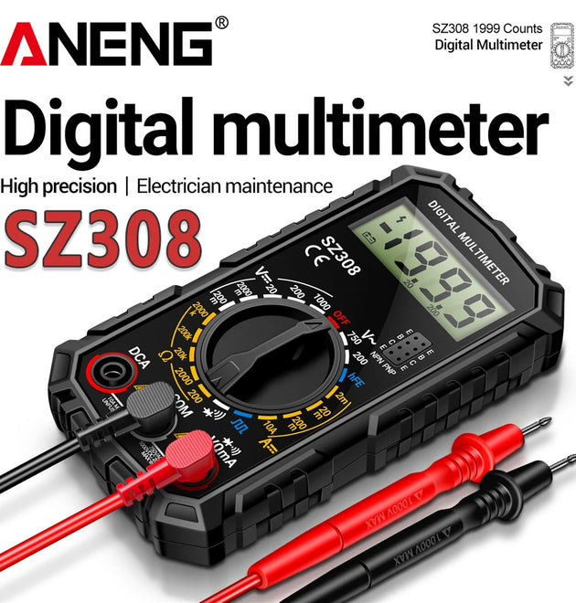 ANENG SZ308 Square Wave Digital Tester 1999 Counts HFE Triode Buzzer Multimeter AC/DC Voltage 10A Current Multimeters Meter Tool