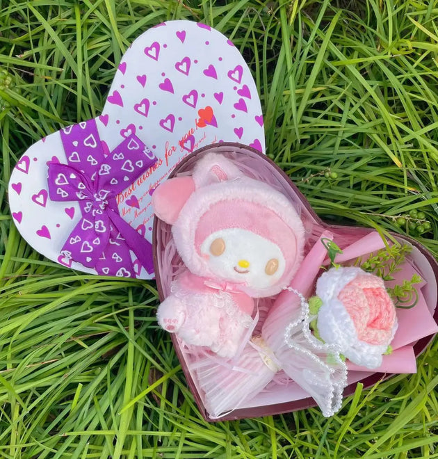 Sanrio Kuromi Hello Kitty My Melody Cinnamoroll Plush Doll Toys Heart Shape Gift Box Christmas Birthday Valentine Gifts