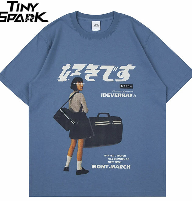 Hip Hop Streetwear Harajuku T Shirt Girl Japanese Kanji Print Tshirt 2024 Men Summer Short Sleeve T-Shirt Cotton Loose Tops Tees