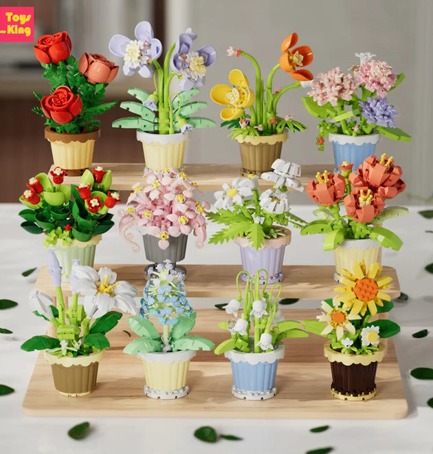 1PC Mini Succulent Flower Pot Building Blocks Simulation Flower Assembling Brick Model Kids Toys Home Decoration Collection Gift