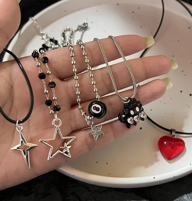 Vintage Fashion Leather rope Star Pendant Necklace For Women Men Antique Silver Color Jewelry Accessories Y2k Aesthetic