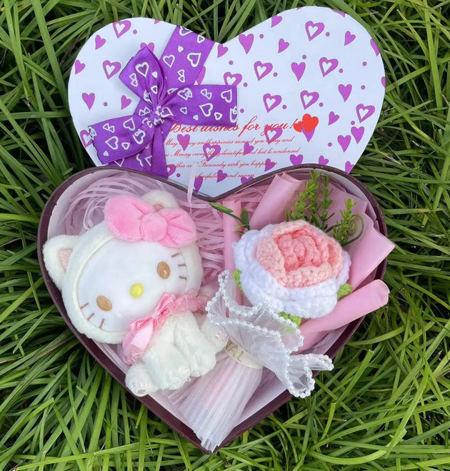 Sanrio Kuromi Hello Kitty My Melody Cinnamoroll Plush Doll Toys Heart Shape Gift Box Christmas Birthday Valentine Gifts