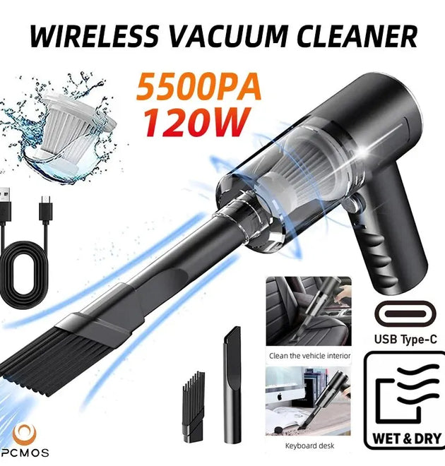 Wireless Vacuum Cleaner Dual Use for Home and Car 120W High Power Powerful Vacuum Cleaner Black PCMOS 1PC