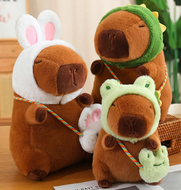 Cartoon Capybara Plush Toy Cosplay Rabbit Frog Dinosaur Capibara Lotus Leaf Umbrella Strawberry Hat Plush Toy Stuffed Animals