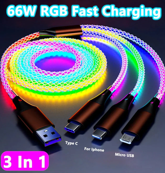 RGB Type C Cable - 3-in-1 66W 6A