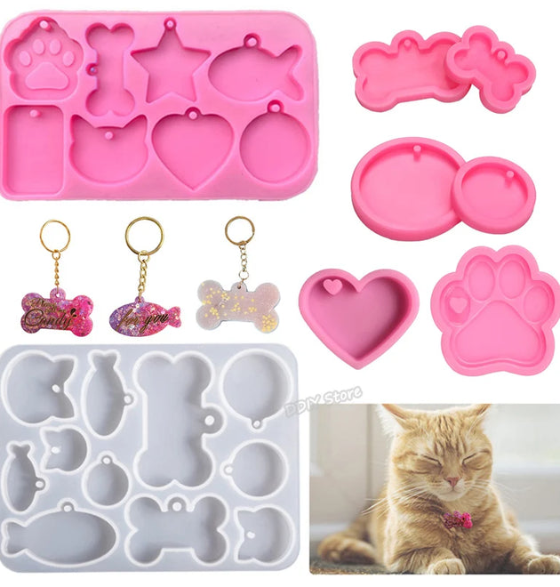 Dog Tag Bone Shaped Keychain Pendant Mold DIY Dog Tag Resin Mold Crystal Epoxy Silicone Mold Jewelry Making Casting Mould