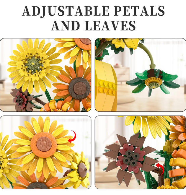 1009PCS Sunflower Building Blocks Flower Bouquet Vase Model Bricks Set Idea Home Decoration Kids Educational Toys Holiday Gifts
