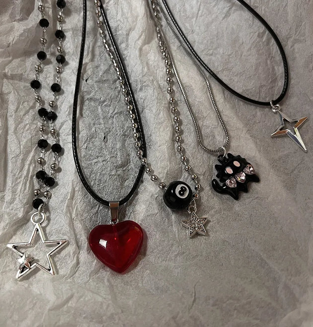 Vintage Fashion Leather rope Star Pendant Necklace For Women Men Antique Silver Color Jewelry Accessories Y2k Aesthetic