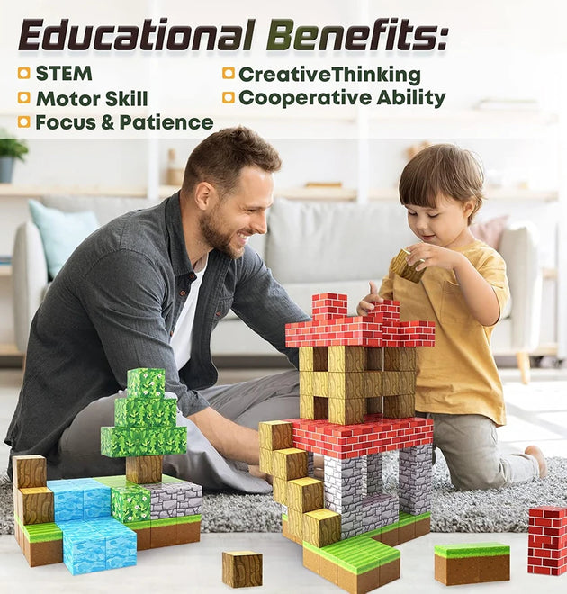 Magnetic Blocks - Build Mine Magnet World Edition Magnetic  Cubes Construction Toys for Boys Girls STEM Montessori Sensory Toys
