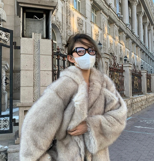 Lautaro Autumn Winter Oversized Loose Casual Luxury Soft Thick Warm Hairy Faux Fox Fur Coat Women Long Sleeve Fluffy Jacket 2024