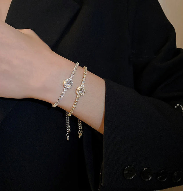 Full of Rhinestones Adjustable 18K Gold Plated Stainless Steel Bracelet For Women 2022 New Trendy Square Zircon Bracelet Jewelry