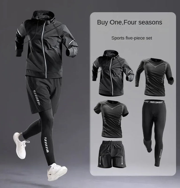 All-Season Men's Sportswear Set/Suit - Tracksuit for Running, Cycling, Fitness & Hiking,gym clothing men, jogging, boxing,5 pcs